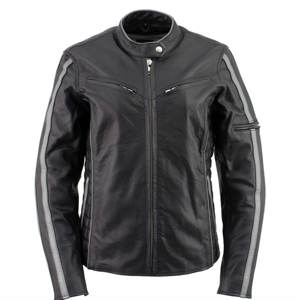 Xelement Women’s Black with Silver Multi Vented Leather Motorcycle Jacket